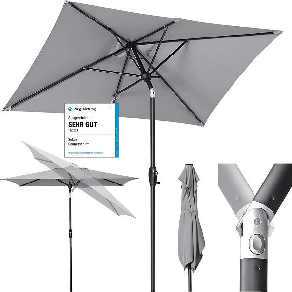 Sekey Aluminium Sonnenschirm mit Kurbel und Knicker, 210 x 140 cm Rechteckig für Balkon Garten & Terrasse UV 50+, UB48