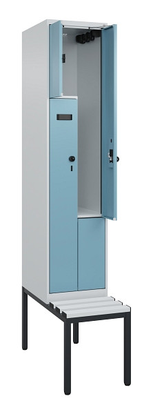 C+P Z-Spind Evolo PLUS, Bank, 2 Fächer, 2120x400x815mm, 7035/0010, Drehriegel, Sitzfläche Kunststoff, Sitzbank, 0490537-122 S10063