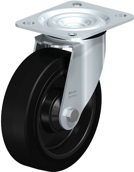 Blickle L-POEV 125K Stahlblech-Lenkrolle, mittelschwere Ausführung, mit Anschraubplatte, Elastik-Vollgummi, Schwarz, 43026