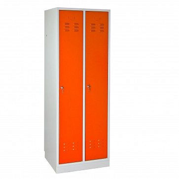 ADB Spind / Garderobenschrank Regular" 2-türig, Maße (HxBxT): 1780x600x500 mm, Farbe Korpus: lichtgrau (RAL 7035), Farbe Türen: Orange (RAL 2008), 40880