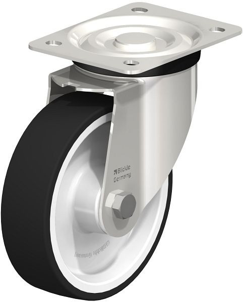 Blickle LX-POTH 160G Edelstahl-Lenkrolle, mittelschwere Ausführung, mit Anschraubplatte, Thermoplastisches Polyurethan, Grau, 752342