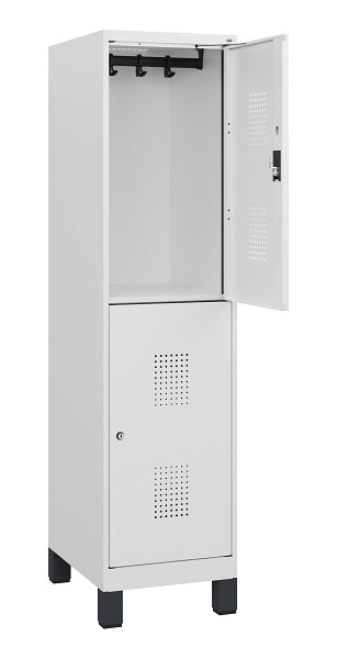 C+P Doppelstöckiger Spind Evolo PLUS, Füße, 2 Fächer, 1630x400x500mm, 9016/9016, Zylinderschloss, 0493105-12 S10054