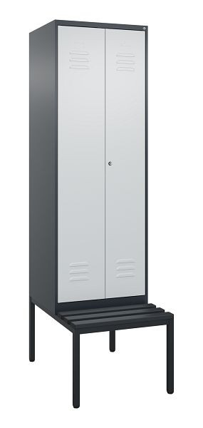 C+P Umkleidespind Classic PLUS, Doppel-Spind, 2 Abteile, 2120x600x815mm, 7016/7035, Zylinderschloss, mit untergebauter Sitzbank, 0800527-20P S10028