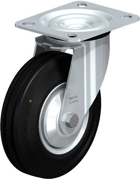 Blickle LE-VE 125R-EL-FA Stahlblech-Lenkrolle mit Anschraubplatte, Vollgummi, Schwarz, 656199