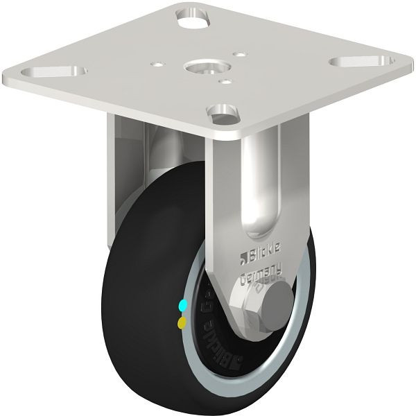 Blickle BPXA-PATH 50KD-ELS-FK Edelstahl-Apparate-Bockrolle mit Anschraubplatte, Thermoplastisches Polyurethan, Grau, 853523