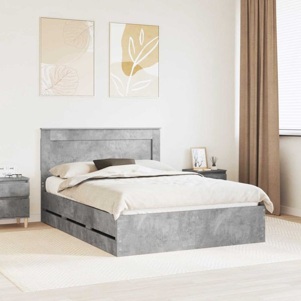 vidaXL Bettrahmen mit Kopfteil Beton Grau 150 x 200 cm Ingenieurs Holz, 3410169