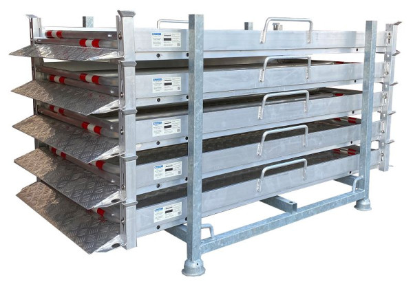 Schake ALU-Grabenbrücken SET 2, 5x Alu-Grabenbrücke 2,30 x 1,00 m, mit Sicherheitsgeländer, 1x Stapelpalette verzinkt, 20281-S-SET