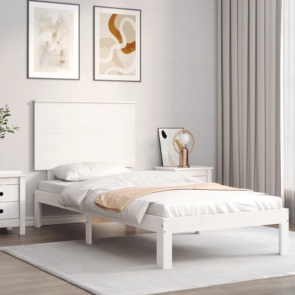 vidaXL Massivholzbett mit Kopfteil Weiß 100x200 cm, 3193652