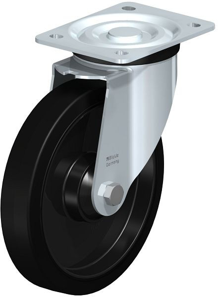 Blickle L-POEV 201K Stahlblech-Lenkrolle, mittelschwere Ausführung, mit Anschraubplatte, Elastik-Vollgummi, Schwarz, 754966