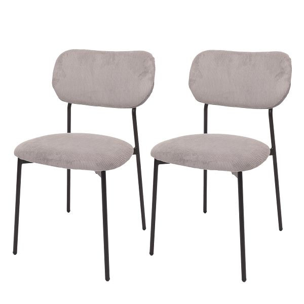Mendler 2er-Set Esszimmerstuhl HWC-O26, Küchenstuhl Polsterstuhl Stuhl, Cord (330g/m²) Stoff/Textil Metall, hellgrau, 122066