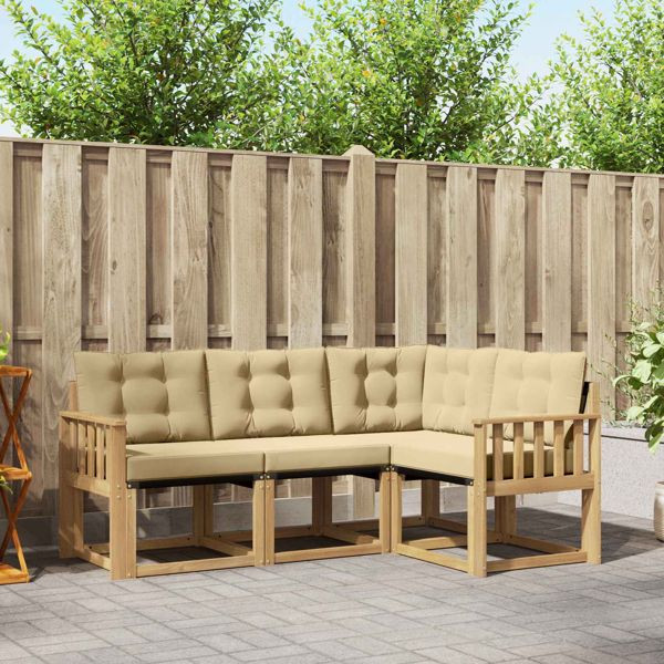 vidaXL Outdoor-Sofagarnitur mit Kissen 4-teilig Weiß und Beige, 3389427