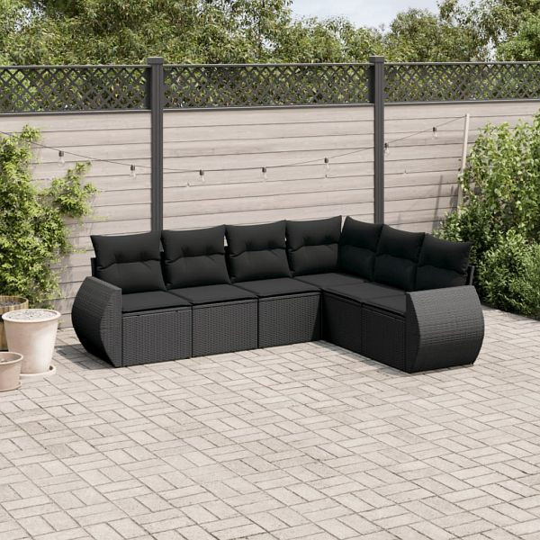 vidaXL 6-teilig Garten-Sofagarnitur mit Kissen Schwarz Poly Rattan, 3221404