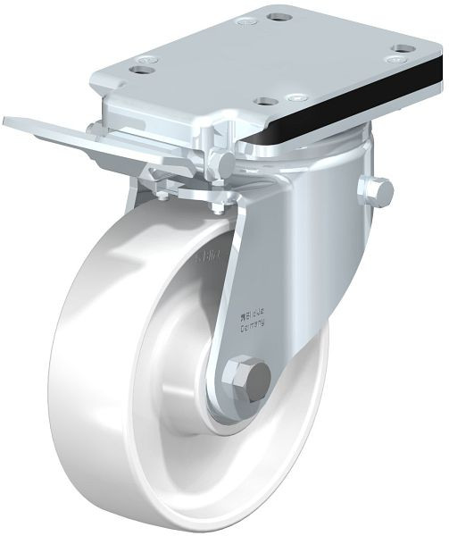Blickle LH-PO 160K-IS Stahlblech-Lenkrolle, Schwerlast-Ausführung, mit Anschraubplatte & Feststeller, Polyamid, Weiß, 608554