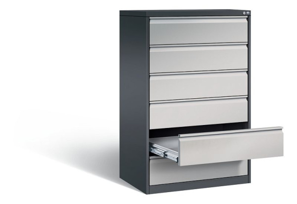 C+P Karteischrank Acurado, H1357xB787xT590mm, Farbe: Schwarzgrau / Weißaluminium, Griffleiste, 12936-323 S10017
