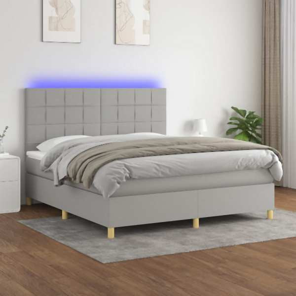 vidaXL Boxspringbett mit Matratze & LED Hellgrau 160x200 cm Stoff, 3135445
