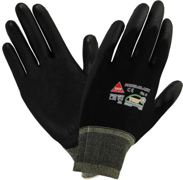 Hase Safety PADUA black, 5-Fg.-Sicherheitshandschuhe, Nylon/PU, waschbar, Größe: 7, VE: 10 Paar, 508600-7