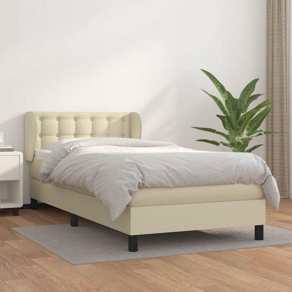 vidaXL Boxspringbett mit Matratze Creme 100x200 cm Kunstleder, 3127297
