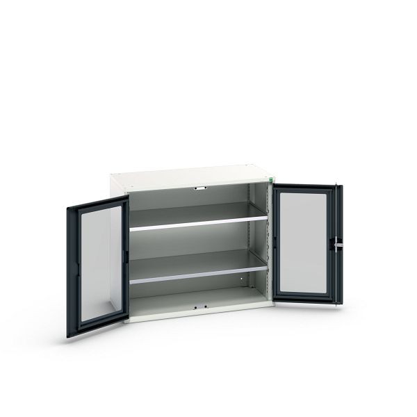 bott verso Flügeltürschrank mit Sichtfenster, mit 2 Fachböden, BxTxH: 1050 x 550 x 900 mm, Lichtgrau / Anthrazitgrau, 16926275.19