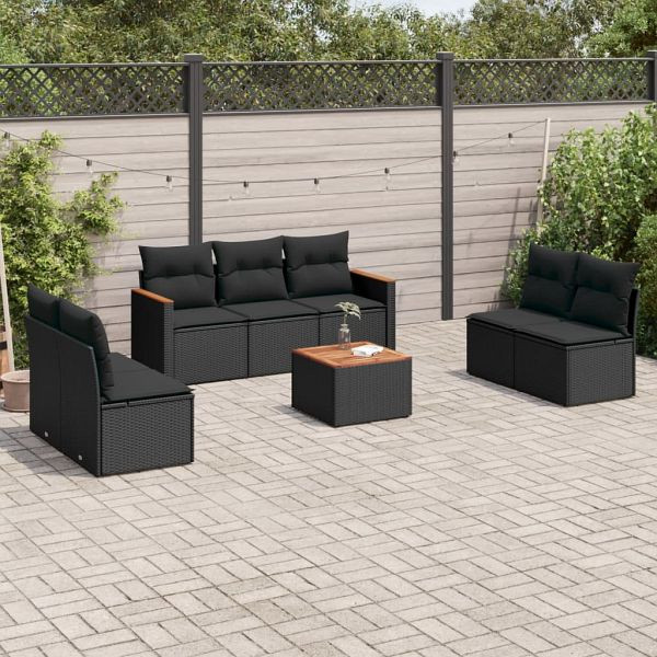 vidaXL 8-tlg. Garten-Sofagarnitur mit Kissen Schwarz Poly Rattan, 3225880