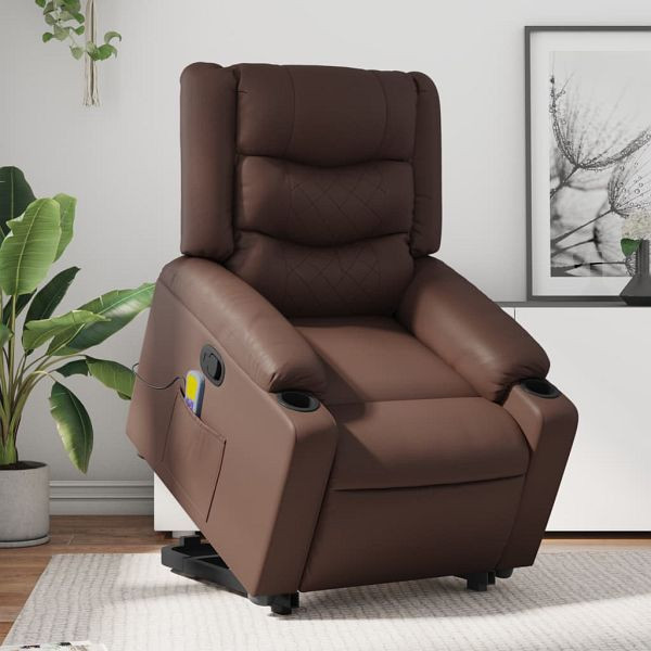 vidaXL Massagesessel mit Aufstehhilfe Braun Kunstleder, 3206557