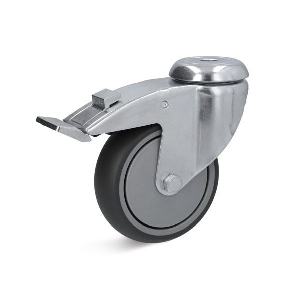 Torwegge Thermoplast Apparate Rolle, Tragfähigkeit 100 kg, Rad-Ø 125 mm, Radbreite 32 mm, Gesamtbauhöhe 160 mm, mit Feststeller, 0055176