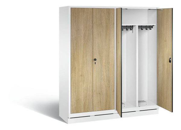 C+P Schwarz-Weiss-Spind Evolo, H1800xB1590xT500mm, Farbe: Verkehrsweiß / Dekor Eiche Sereno, 48022-42 S10040