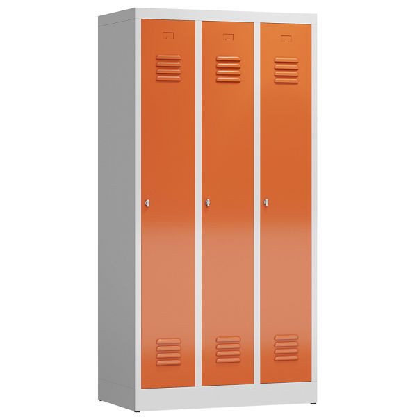 Lüllmann ClassiX Garderobenschrank, 3 Abteile, 1800 x 870 x 500 mm, lichtgrau/feuerrot, X-510134