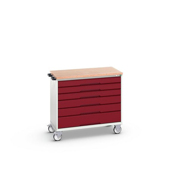 bott verso mobiler Schubladenschrank, mit 6 Schubladen und Multiplex Top, BxTxH: 1050 x 600 x 980 mm, Lichtgrau / Purpurrot, 16927054.24