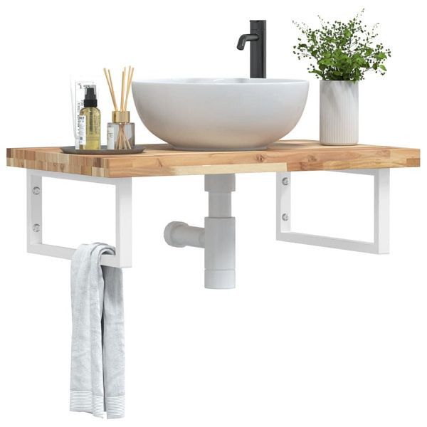 vidaXL Waschbeckenregal Wandmontage Stahl und Akazienholz, 3302808
