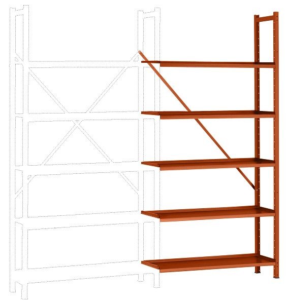 Manuflex Büro-Steck-Anbauregal mit 5 pulverbeschichteten Stahlböden, HxBxT = 1900 x 960 x 300 mm, rotorange, RA3152.2001