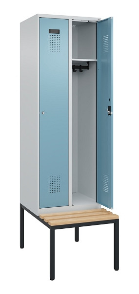 C+P Spind Evolo PLUS, 2 Abteil, 2120x600x815mm, 7035/0010, Zylinderschloss, Sitzfläche Buche-Hartholz, Sitzbank, 0490507-20 S10036