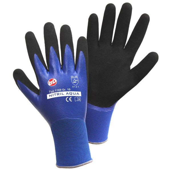 L+D NITRIL AQUA Nylonhandschuhe, doppelt Nitril beschichtet, Größe: 10, VE: 120 Paar, 1169-10