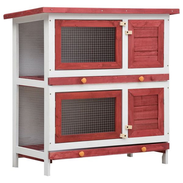 vidaXL Kaninchenstall 4 Türen Rot Holz, 170836