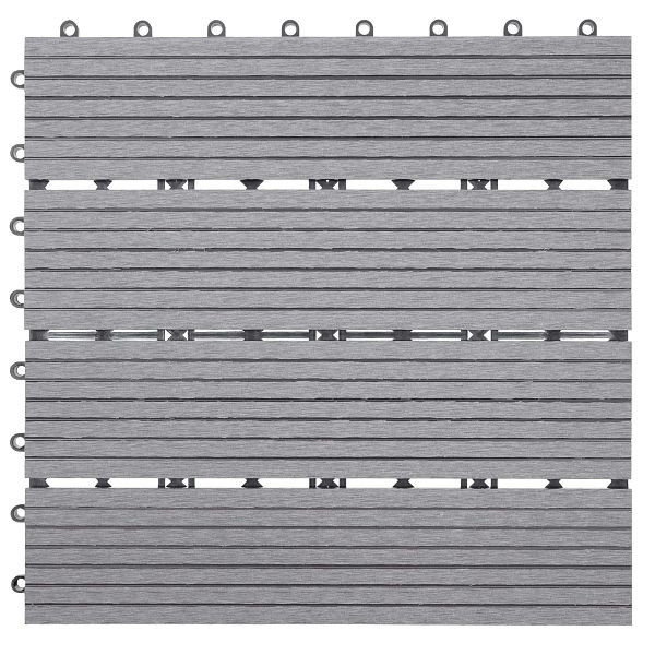 Mendler WPC Bodenfliese Rhone, Holzoptik Balkon/Terrasse, 11x je 30x30cm = 1qm, Basis, grau linear, 54438