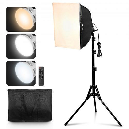 VEVOR Softbox-Set 400x400 mm, mit 45 W LED, 3000–6500 K, Stativ, für Fotografie, Video, Live-Streaming, SYRGZMTZ1616BPER2V2