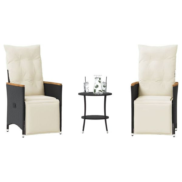 vidaXL 3-tlg. Bistro-Set mit Kissen Schwarz Poly Rattan, 365678