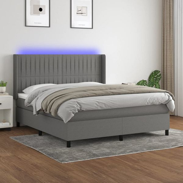 vidaXL Boxspringbett mit Matratze & LED Dunkelgrau 160x200 cm Stoff, 3138486