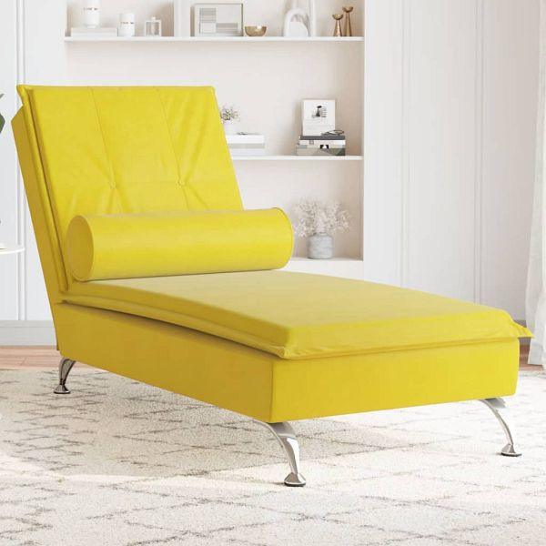 vidaXL Massage-Chaiselongue mit Nackenrolle Gelb Samt, 379456