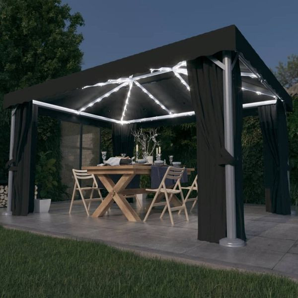 vidaXL Pavillon mit Vorhängen & LED-Lichterkette 4x3 m Anthrazit, 3070355