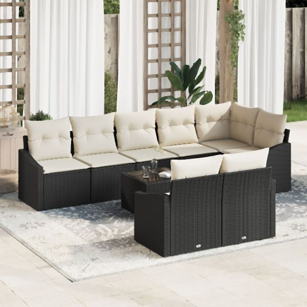vidaXL 8-teiliges Garten-Ess-Set mit Kissen in Braun aus Poly-Rattan, 3355446