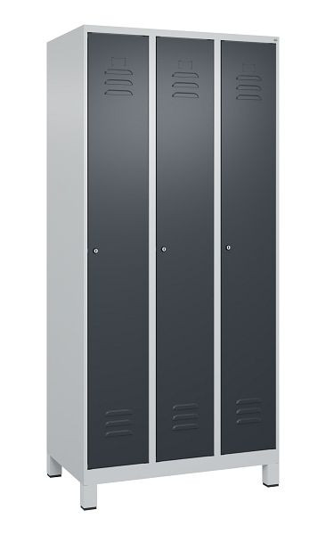 C+P Umkleidespind Classic PLUS mit Mitteltrennwand, Füße, 3 Abteile, 1950x900x500mm, 7035/7016, Zylinderschlösser, 080010-30F S10023