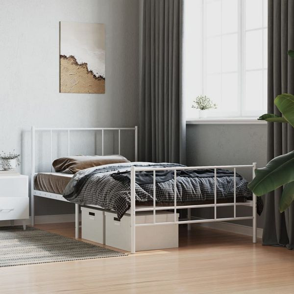 vidaXL Bettgestell mit Kopf- und Fußteil Metall Weiß 107x203 cm, 352543