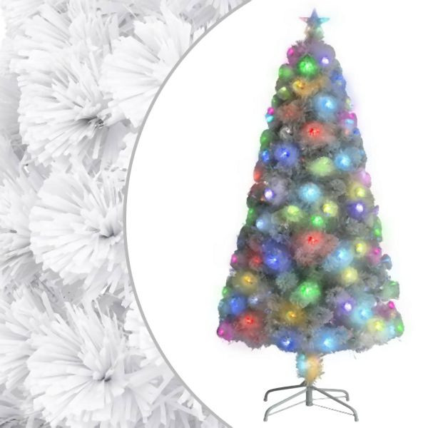 vidaXL Künstlicher Weihnachtsbaum mit Beleuchtung Weiß 120cm Glasfaser, 328449