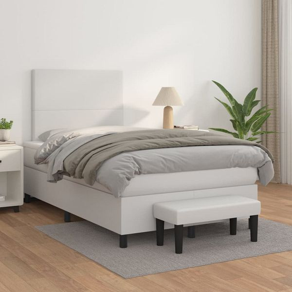 vidaXL Boxspringbett mit Matratze Weiß 120x200 cm Kunstleder, 3137534
