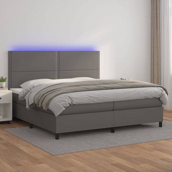 vidaXL Boxspringbett mit Matratze & LED Grau 200x200 cm Kunstleder, 3135907