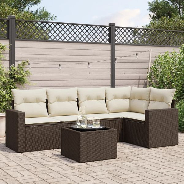 vidaXL 6-tlg. Garten-Sofagarnitur mit Kissen Braun Poly Rattan, 3251280