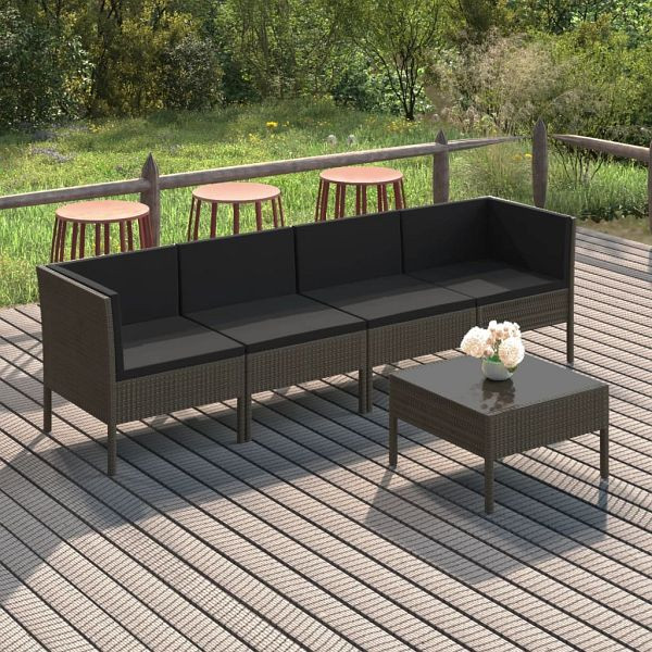 vidaXL 5-teilig Garten-Lounge-Set mit Auflagen Poly Rattan Grau, 3094338