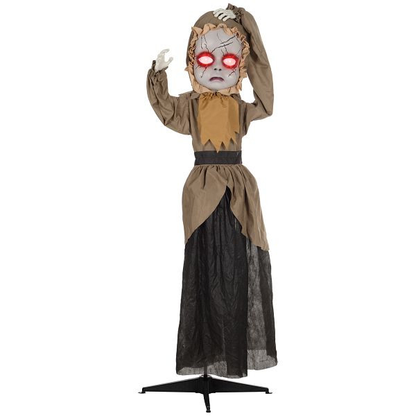 HOMCOM Grusel-Puppe Halloween-Dekoration, beweglicher Kopf, rote Augen, Batteriebetrieb, 844-869V00KK