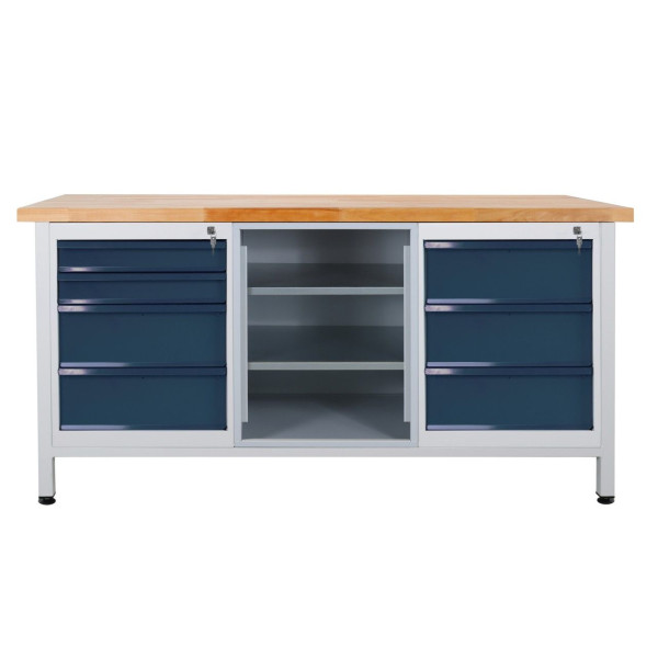 ADB Werkbank 7 Schubladen, Regalteil, Maße LxBxH: 1700x600x840 mm, Werktisch: Lichtgrau, RAL 7035, Farbe Tür/Schubladen: Anthrazitgrau, RAL 7016, 43737