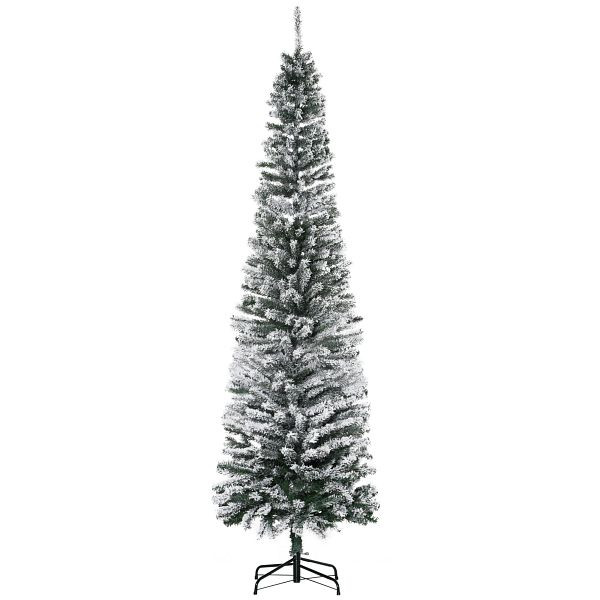 HOMCOM Künstlicher Weihnachtsbaum 225 cm Bleistift Kiefernbaum mit Schnee, 738 Spitzen für drinnen, 830-315V01